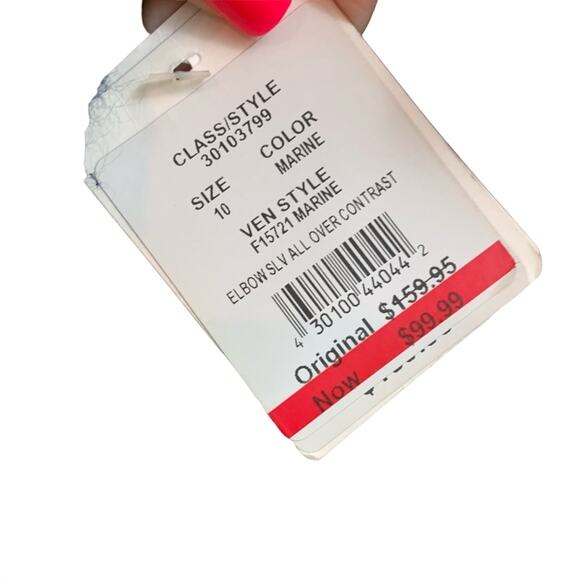 David’s Bridal Lace Elbow Sleeve All Over Contrast Marine Blue Dress - Picture 7 of 10